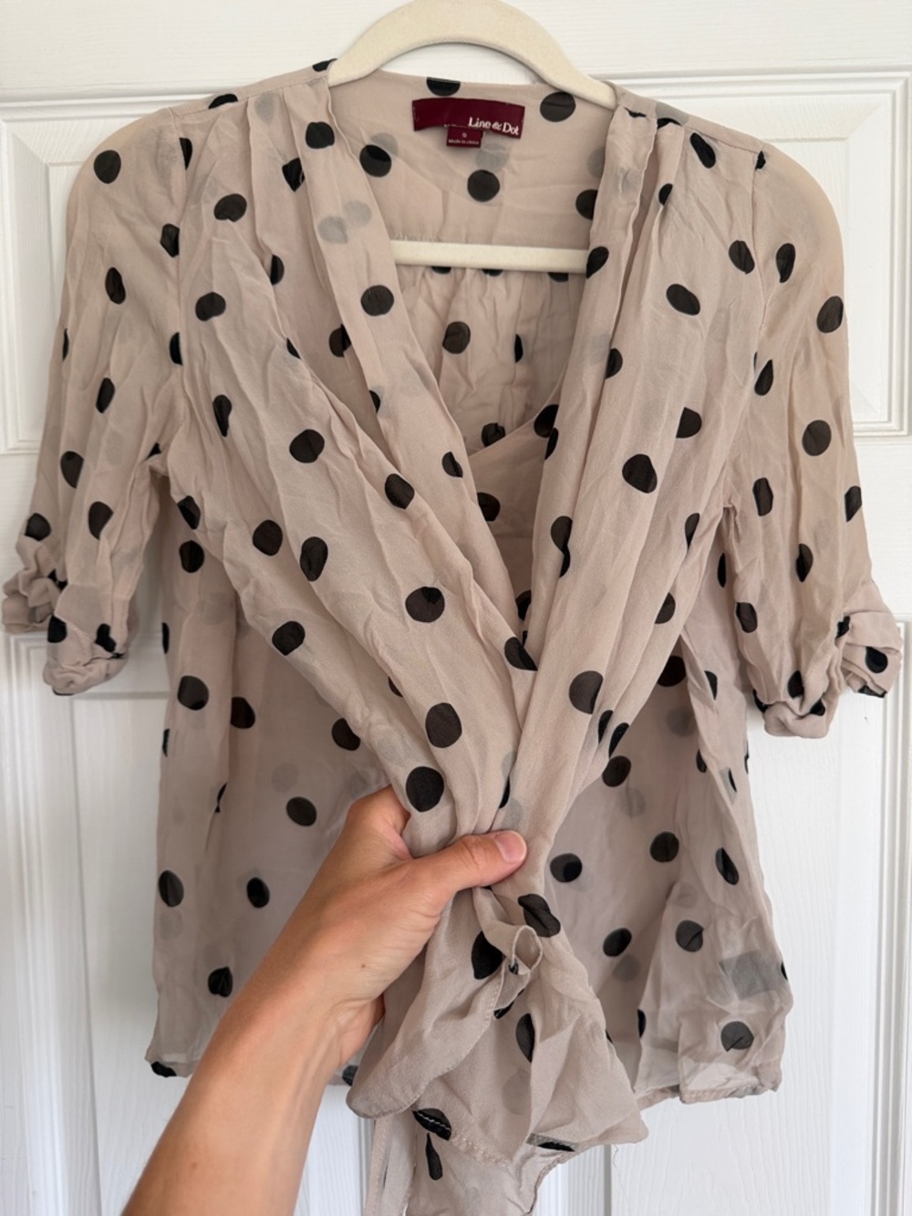 Line & Dot 100% Silk Taupe Polka Dot Layered Blouse